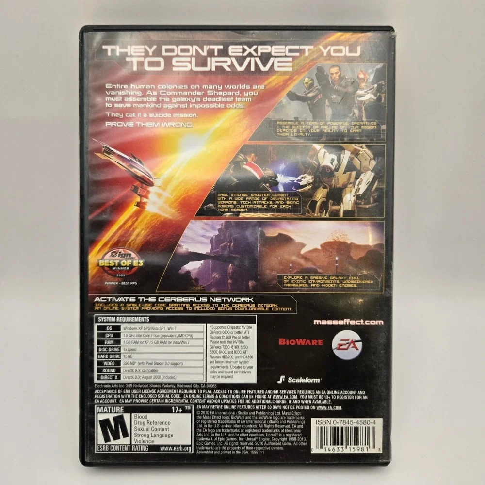 Electronic Mass Effect 2 PC Video Game Mature Sci-Fi RPG BioWare 2-Disc 2010